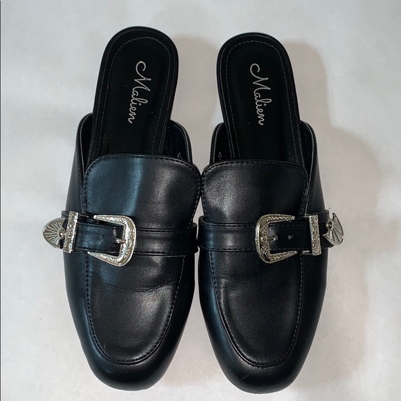 Shoes - COPY - Black Mule with Silver Western Buckle